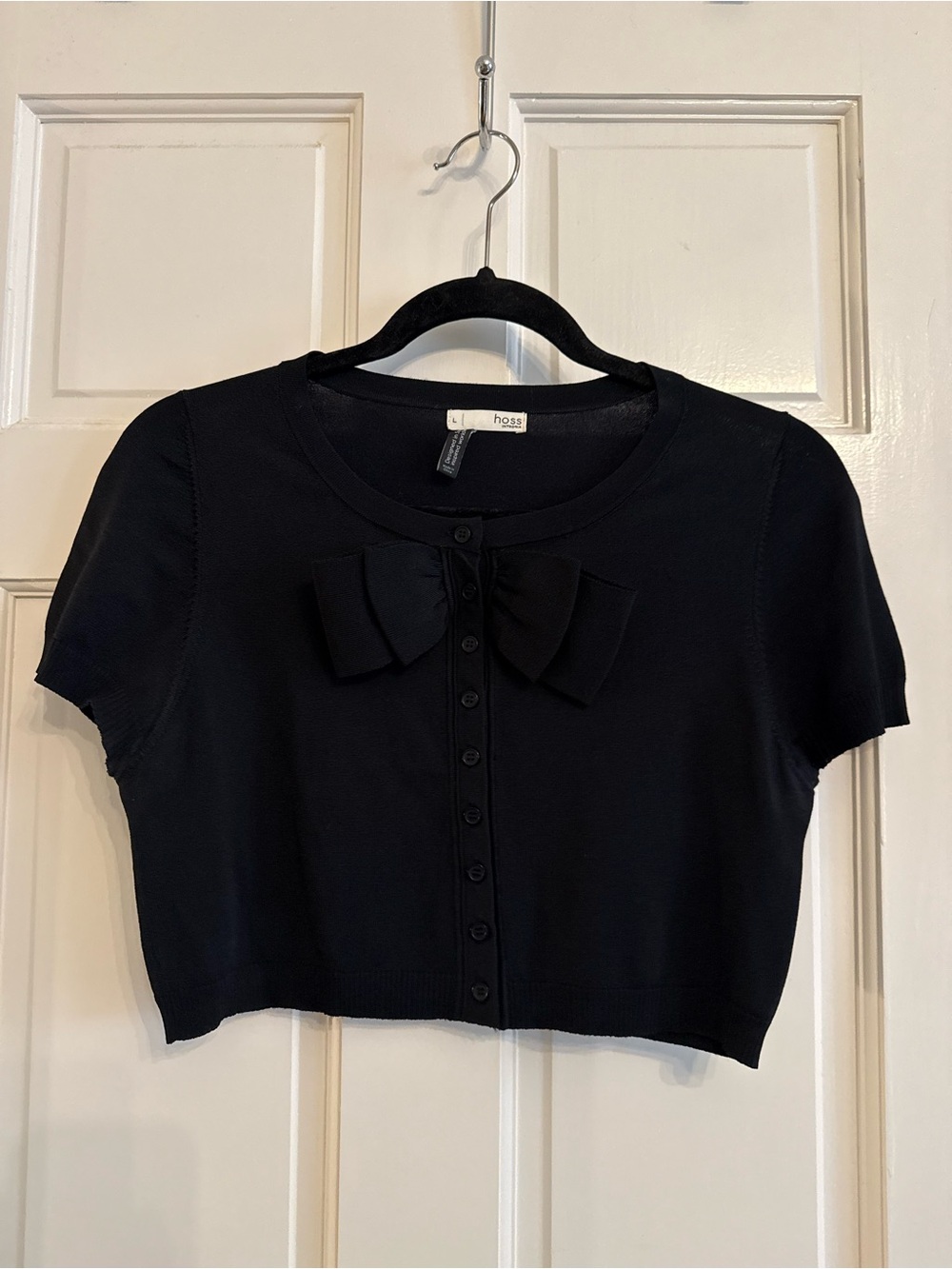 Hoss Intropia cropped, short-sleeve knit cardigan sweater